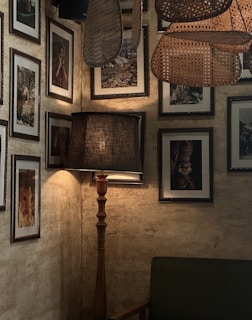 A cozy corner featuring a unique lamp design from Follow-Me Company.