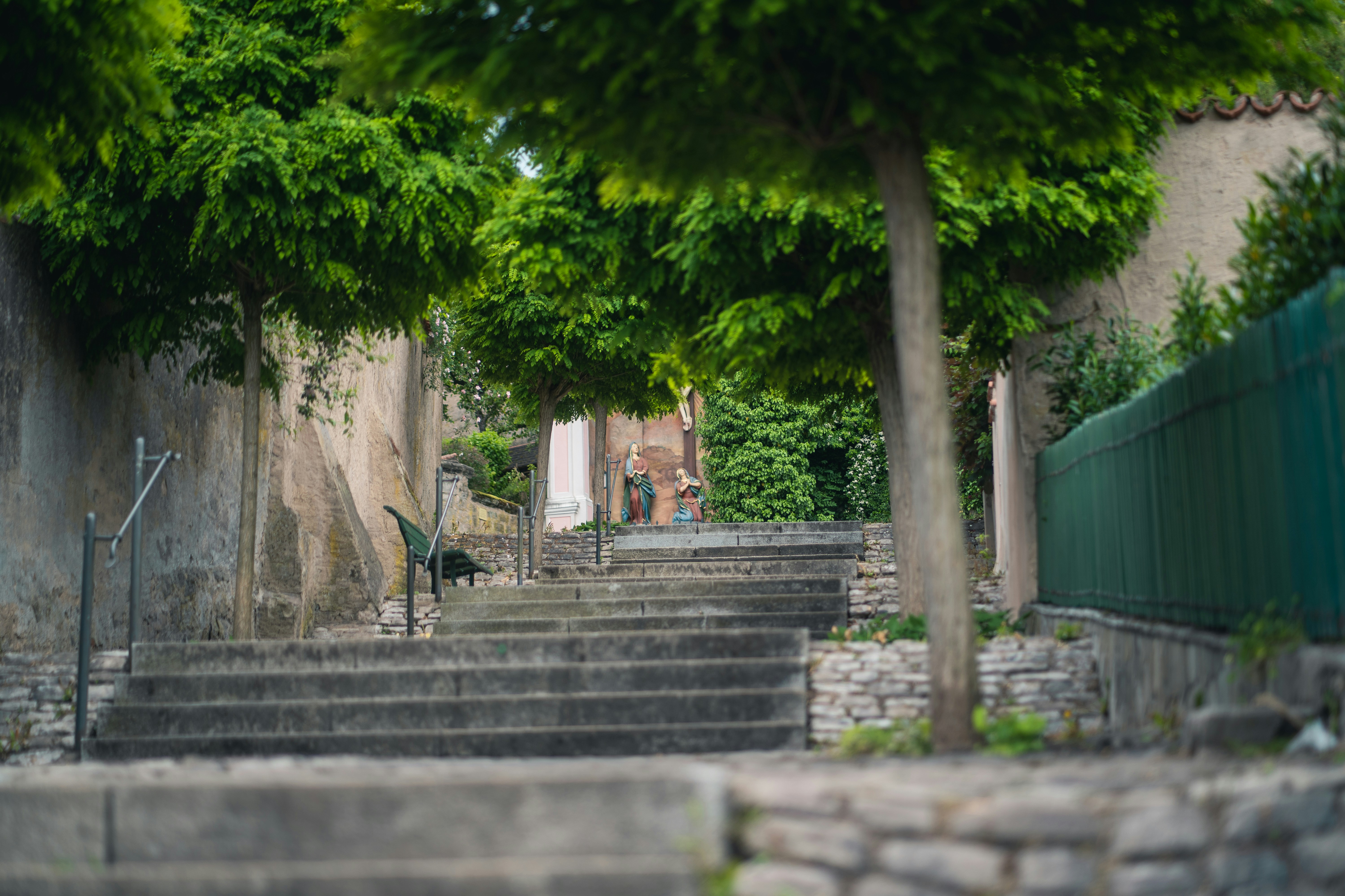 a set of stone steps leading up to a building