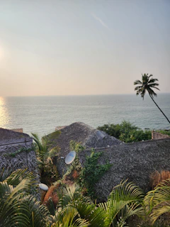 A cozy tropical house with ocean views at sunset on Réunion Island.