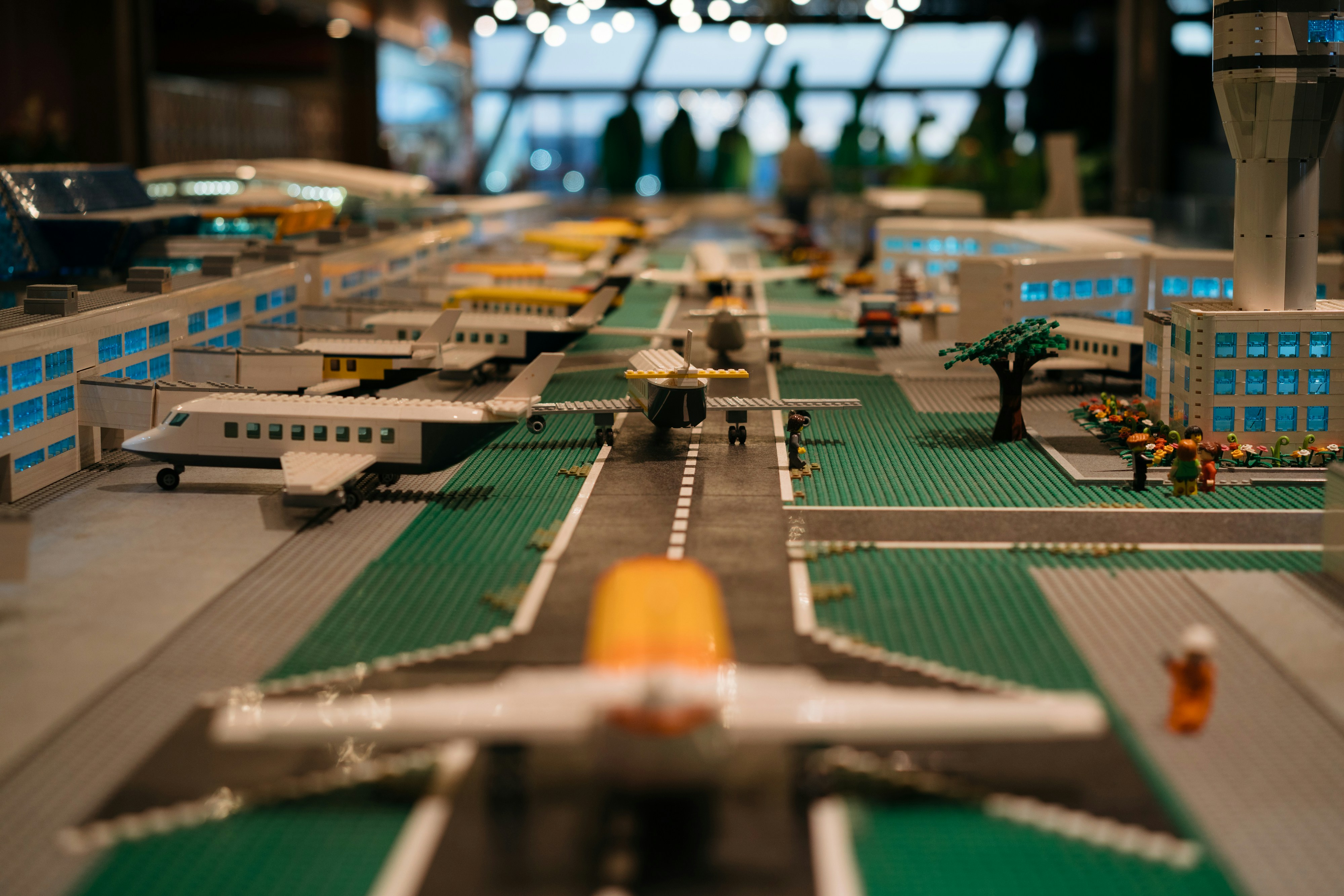 Airport model with aircraft on runway