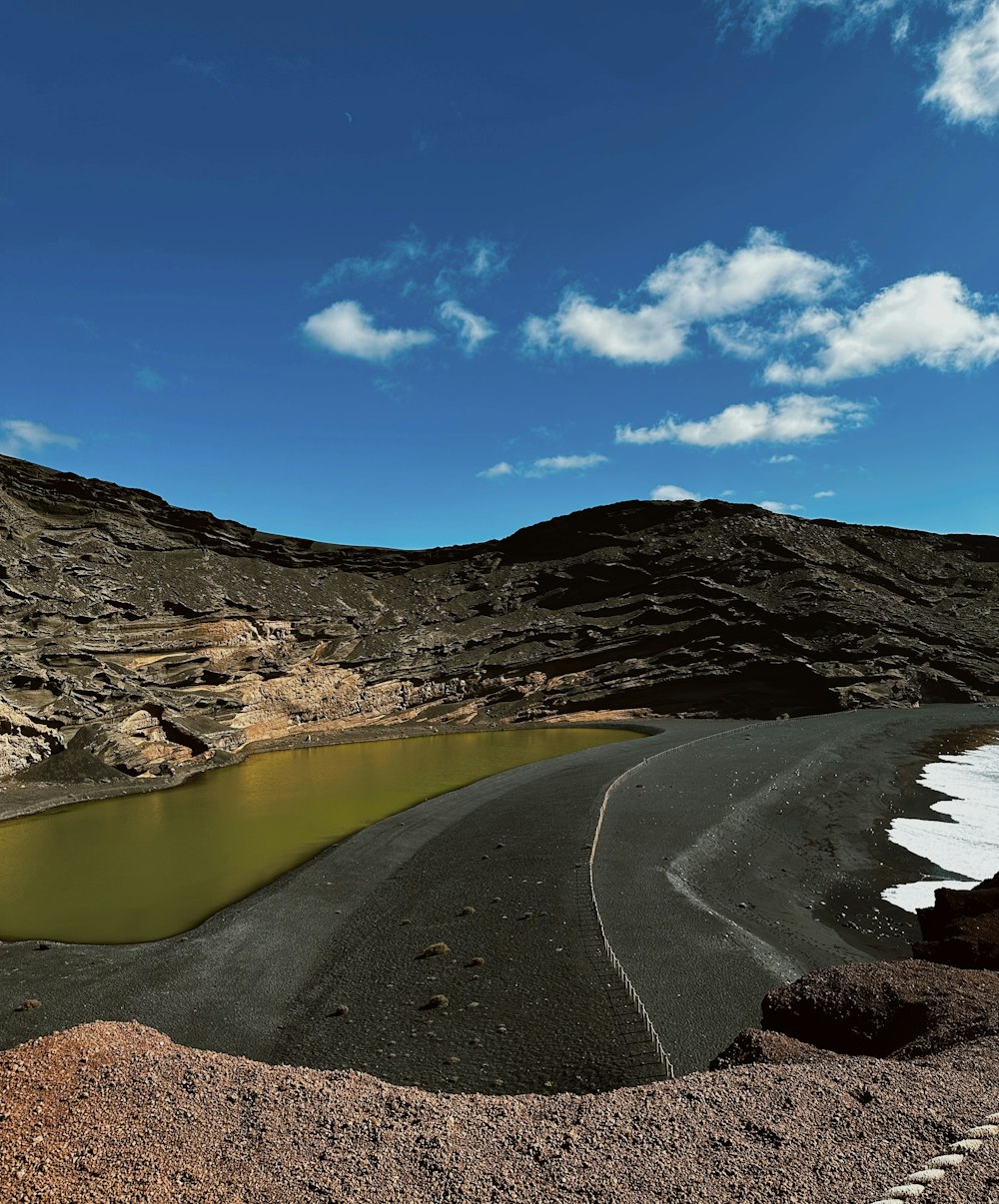 a road with a body of water in the middle of it