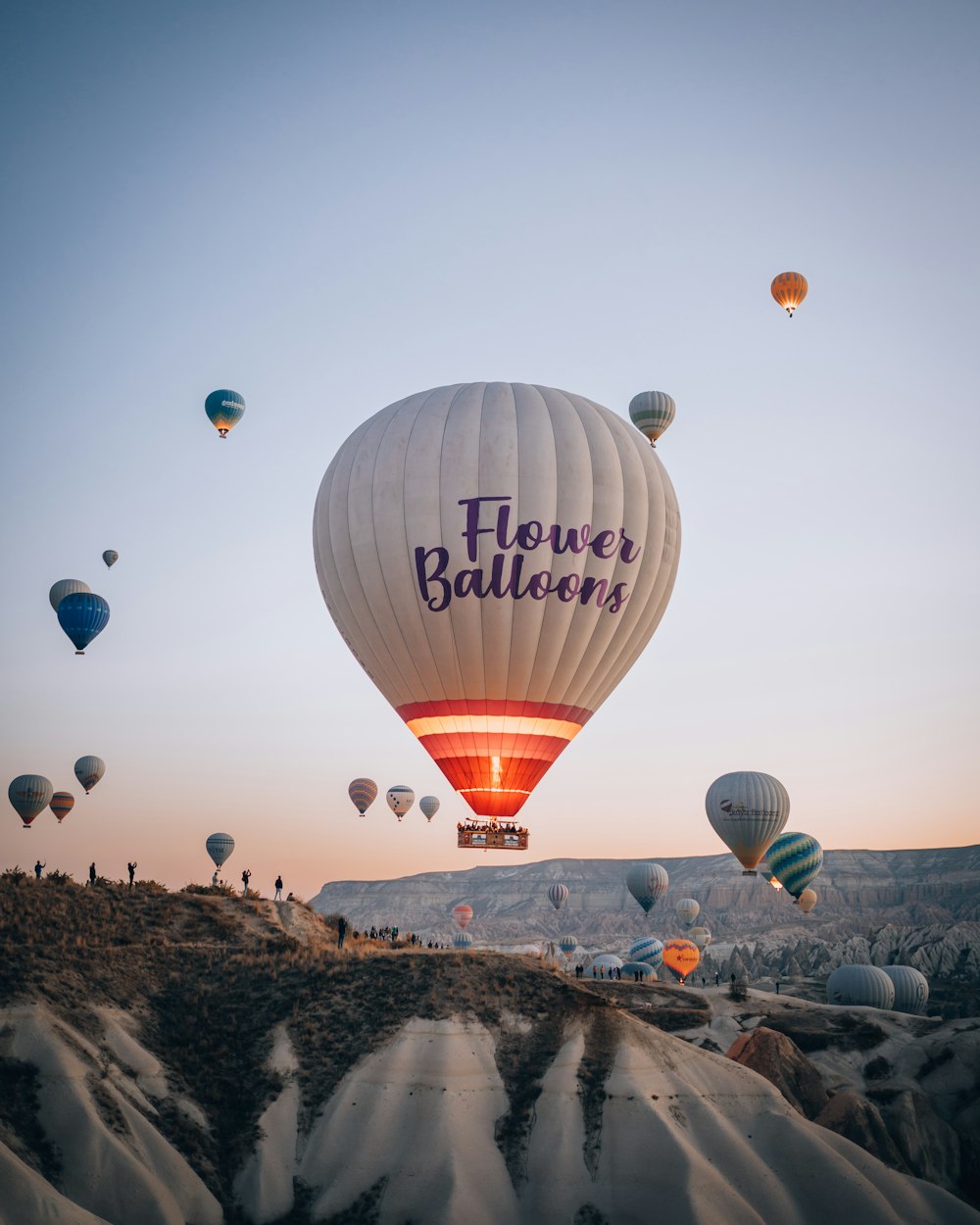 a group of hot air balloons flying in the sky