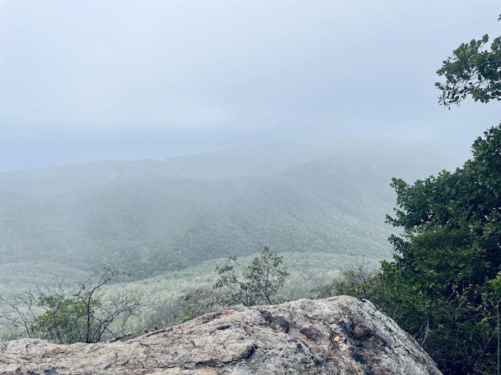 a view of a mountain range from a rocky outcropping