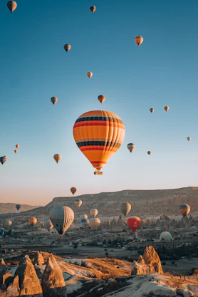 a bunch of hot air balloons flying in the sky