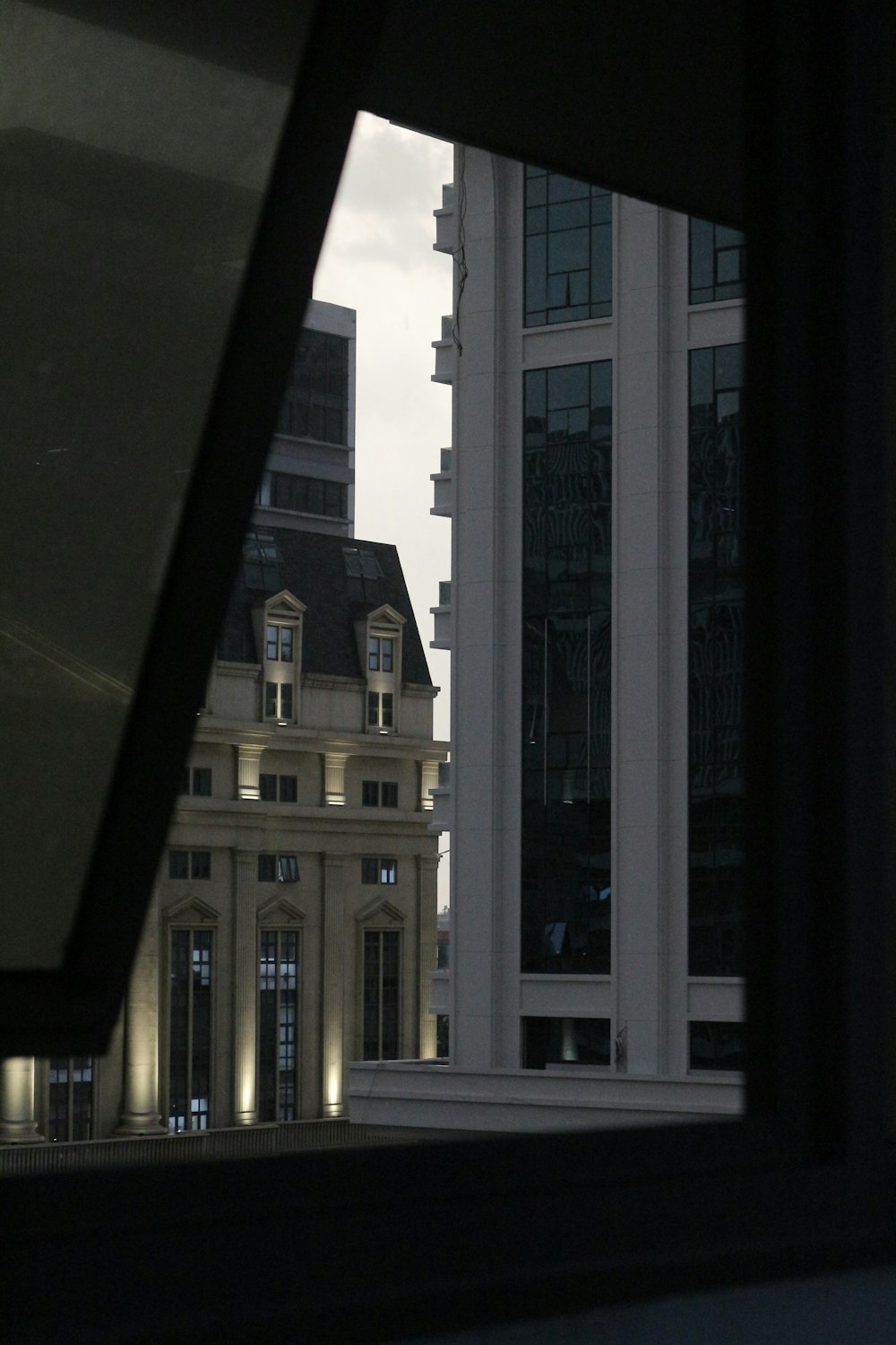 a view of a building through a window