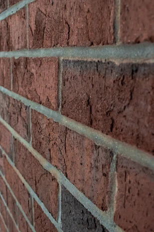 Close-up of a red brick wall before and after cleaning, highlighting veewave's attention to detail and color contrast.