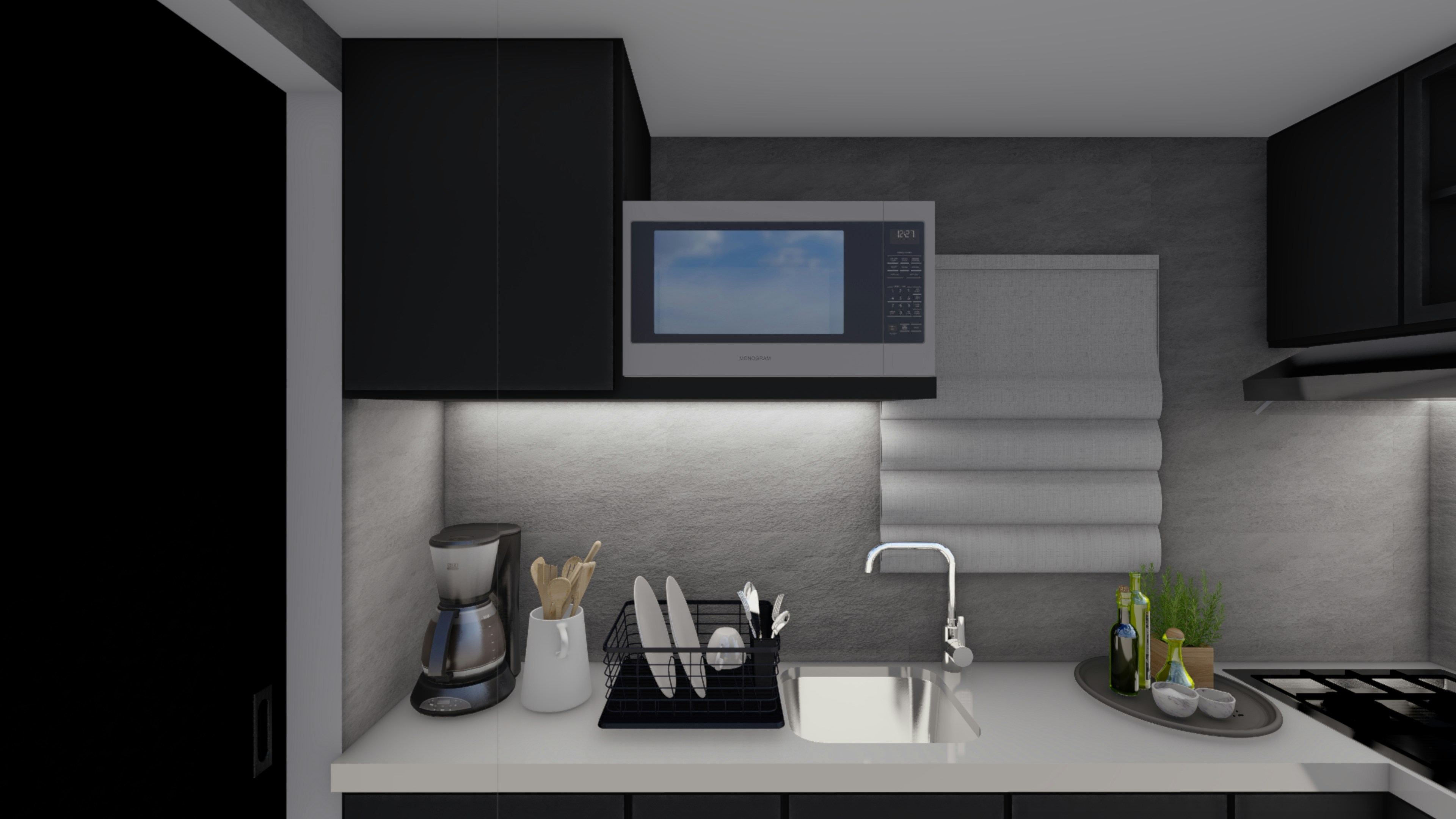 Modern small kitchen appliances including blender and coffee maker on counter
