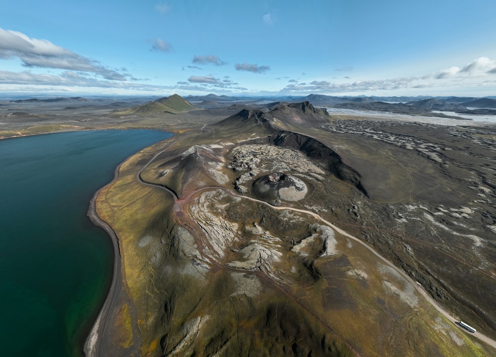 an aerial view of a large body of water