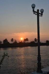 A warm-hued vintage poster featuring a retro Sarasota beach scene with palm trees and a glowing sunset.