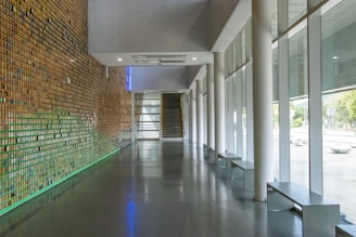 Bright, durable tiles highlighting a hallway with natural light