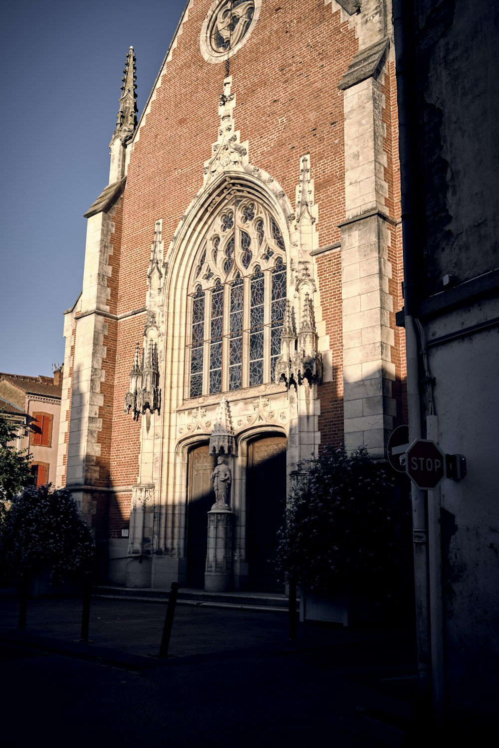 a church with a clock on the front of it