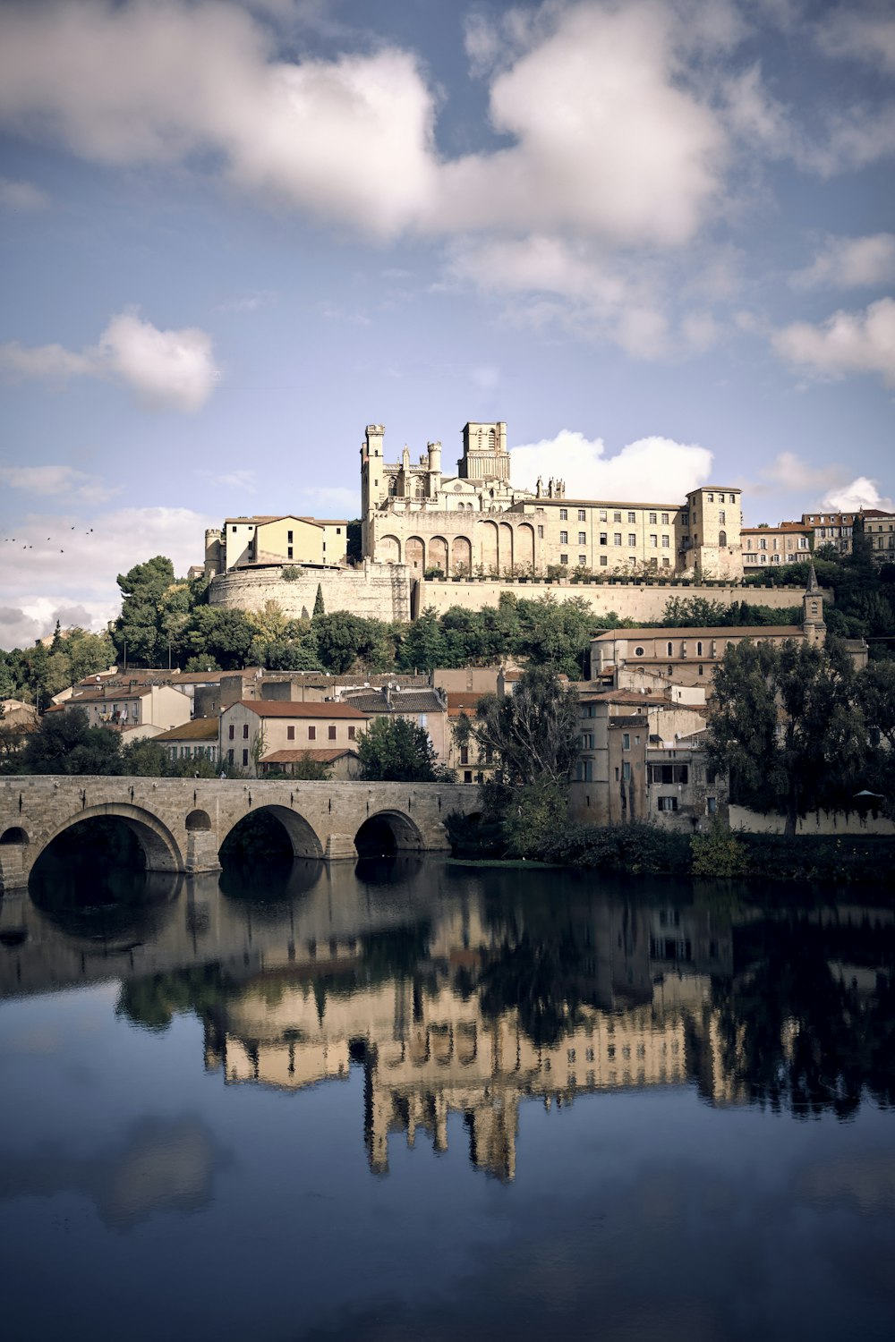 a castle on top of a hill next to a body of water