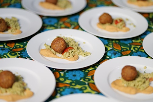 A beautifully arranged plate of traditional Palestinian dishes.