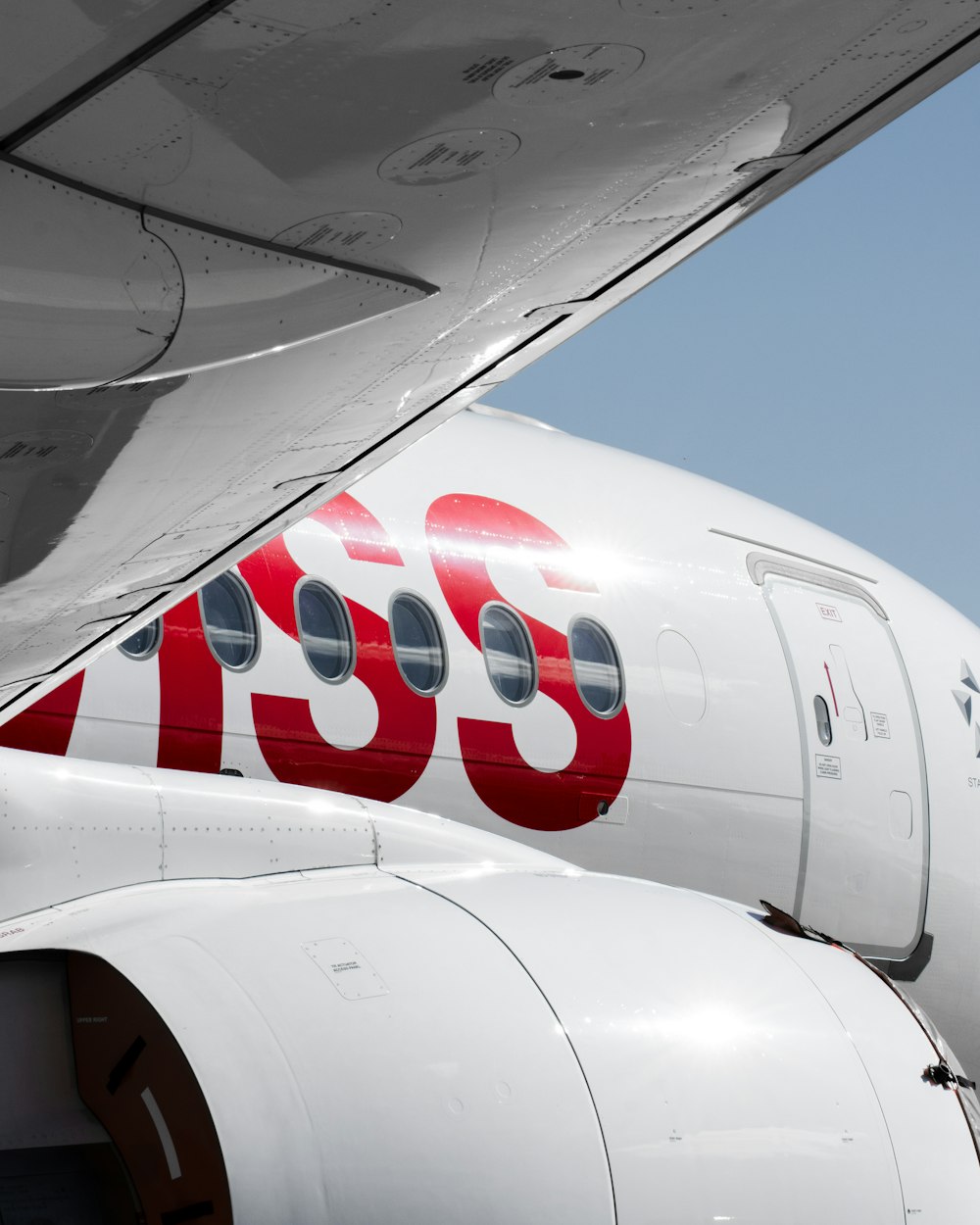 a close up of the tail end of an airplane