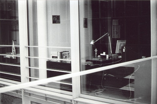 High-resolution photo of a modern office with creative tools.