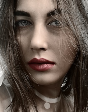 A close-up of a beautiful woman with captivating eyes.