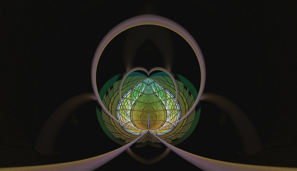 a computer generated image of a flower in a dark room