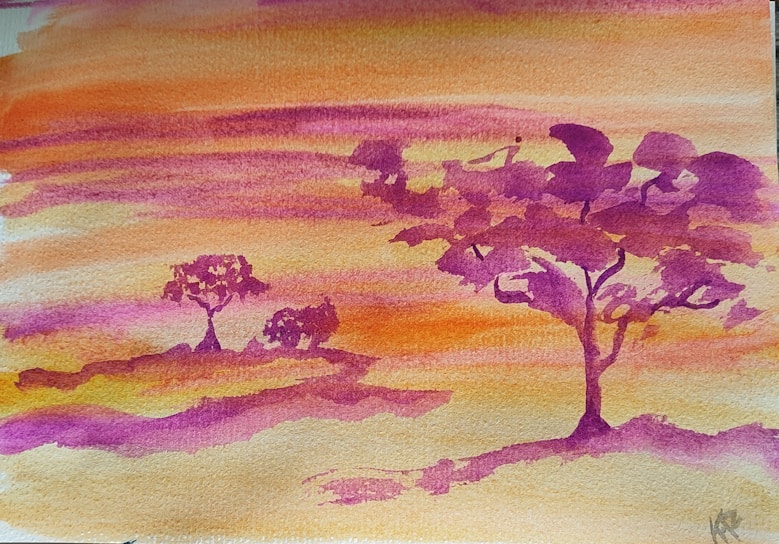 A vibrant custom painting featuring a serene landscape with rich, warm colors.