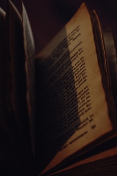 A dimly lit ancient book opened to a chapter page with intricate fantasy illustrations.