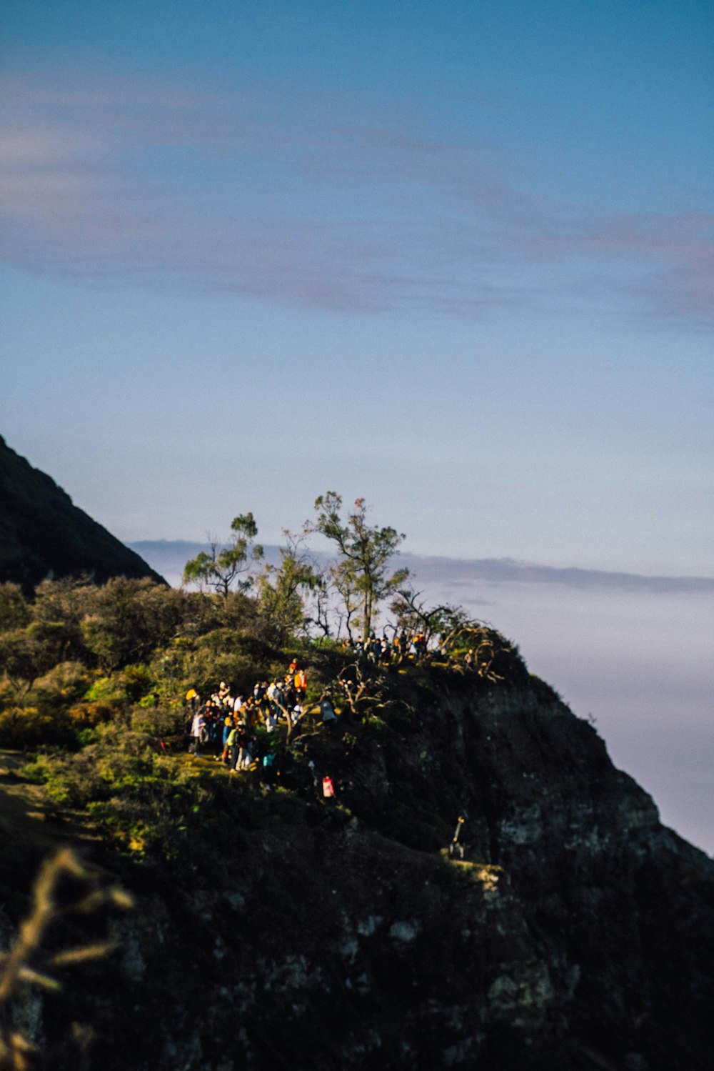 a group of people standing on top of a mountain