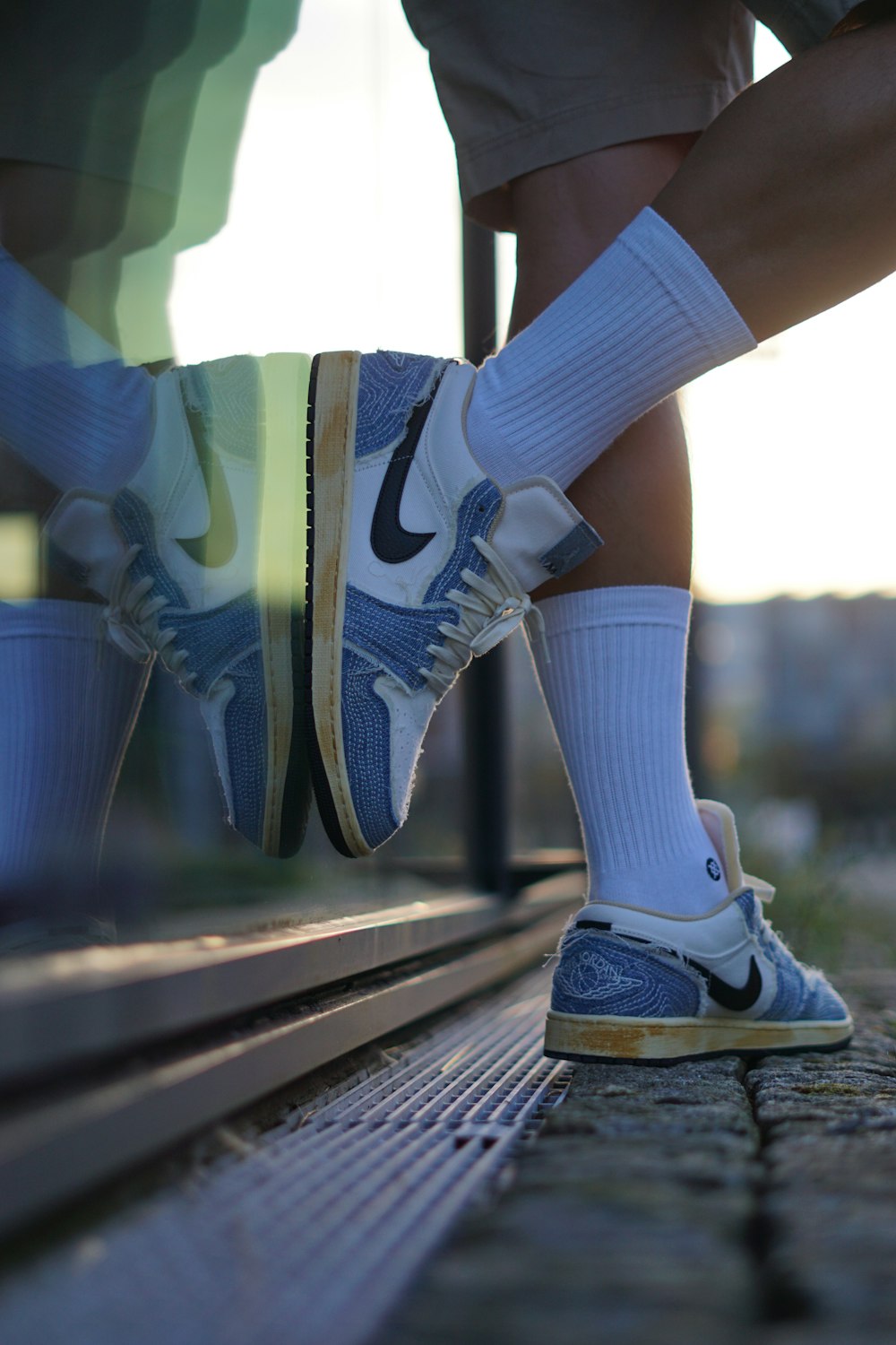 a pair of feet with socks and socks on