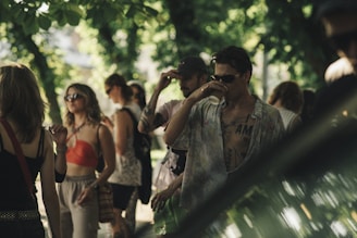 A vibrant social group enjoying a relaxed outdoor gathering.