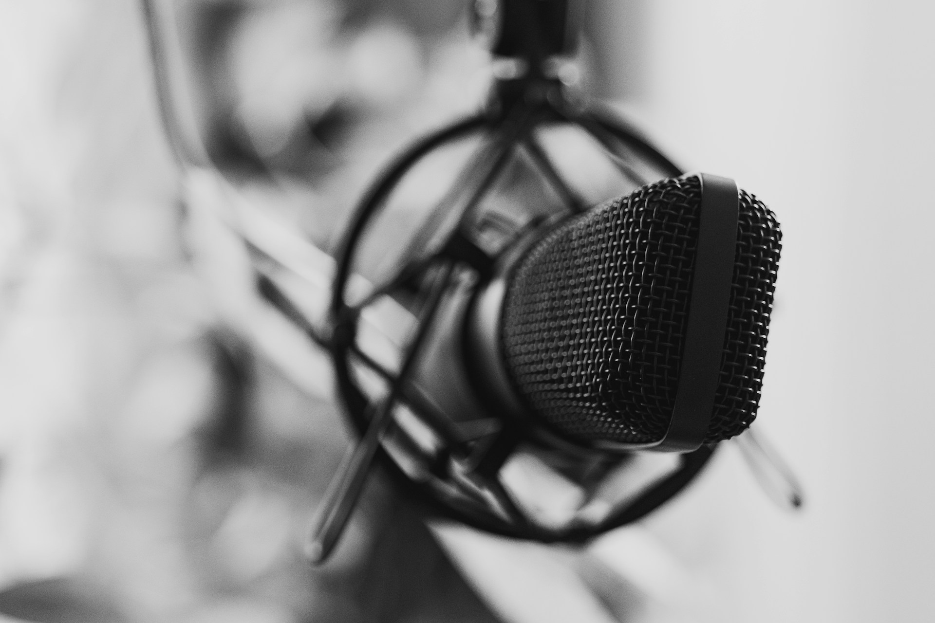 a black and white photo of a microphone
