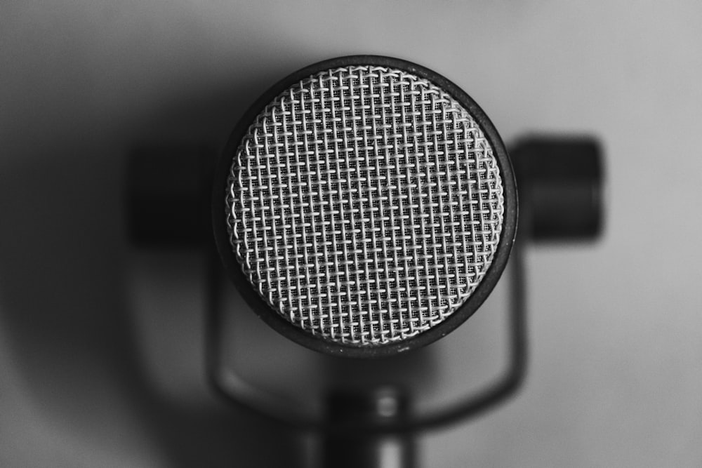 a black and white photo of a microphone