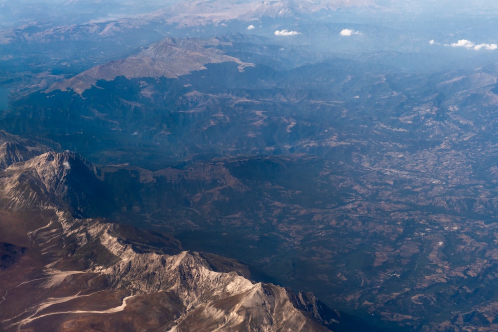 a view of a mountain range from an airplane