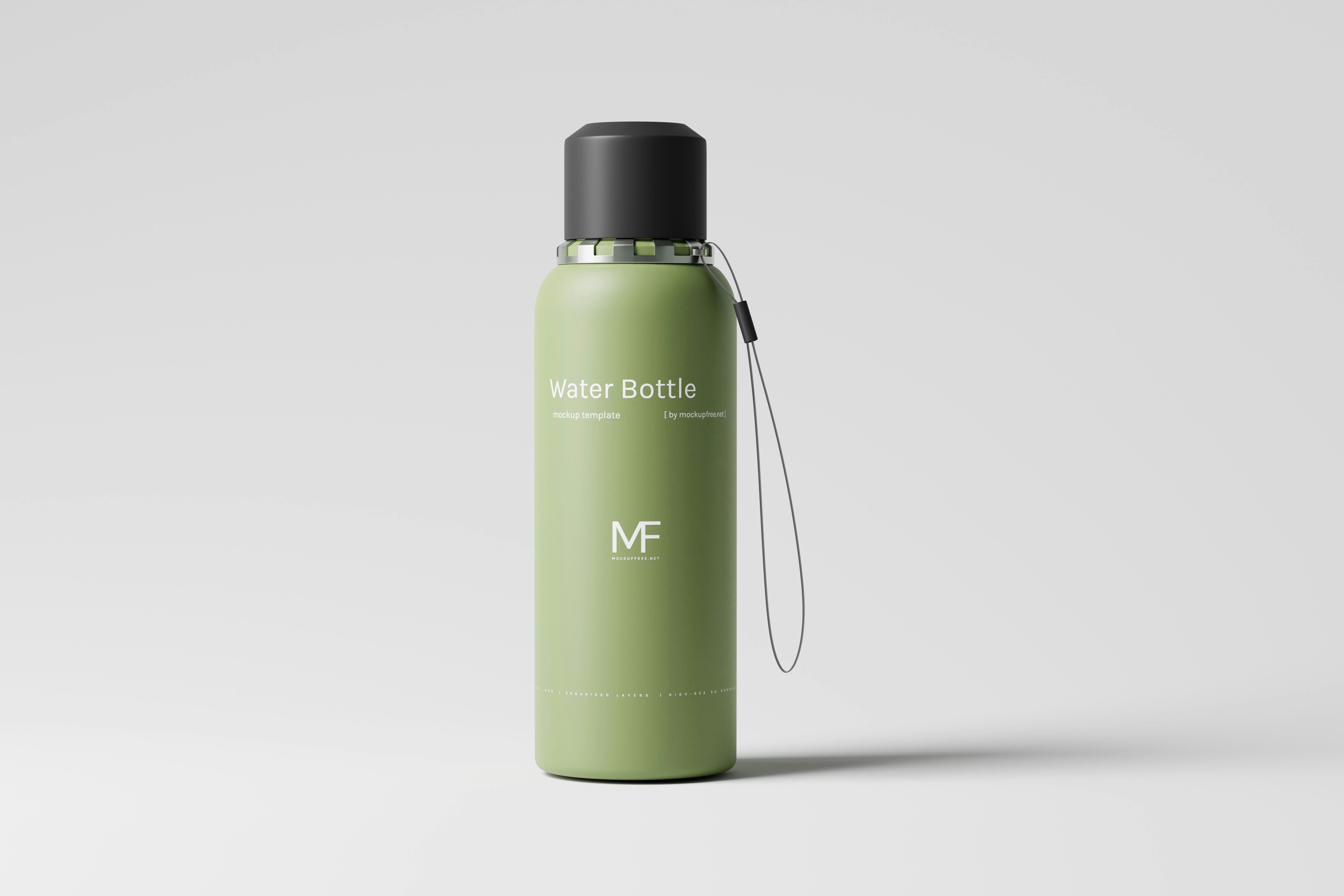 Matte black stainless steel water bottle on bright orange background
