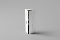 A folded paper brochure with a minimalist design is placed upright against a neutral background. The brochure has text elements, including a bold 'MF' logo and vertical text 'MOCKUPFREE.NET.'