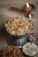 a bowl of food sitting on top of a table