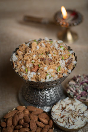 a bowl of food sitting on top of a table