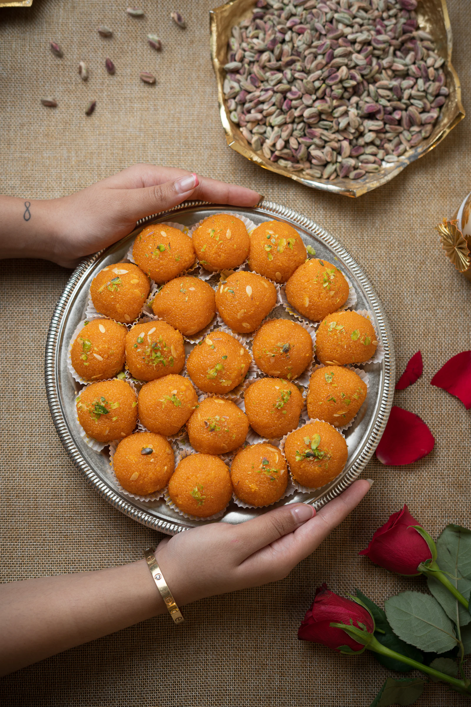 A plate of golden laddoos