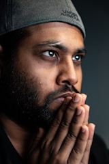 a close up of a person with a hat on