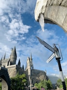 Harry Potter with Hogwarts castle in the background.