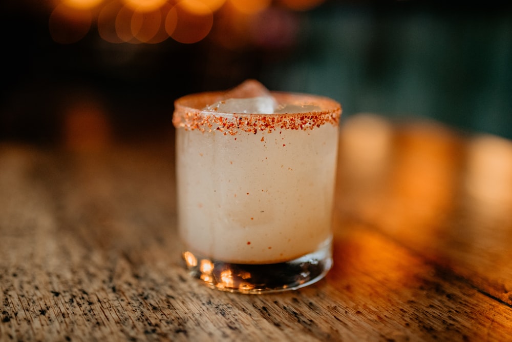 a close up of a drink on a table