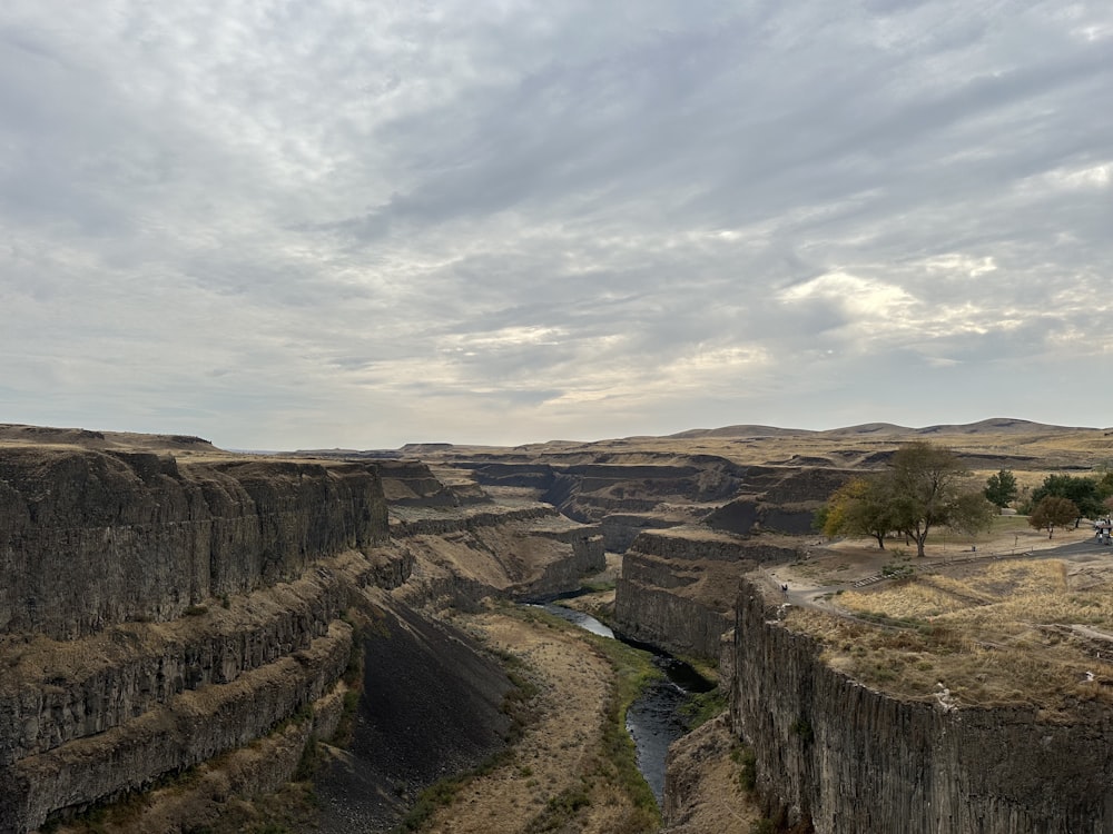 a scenic view of a canyon with a river running through it