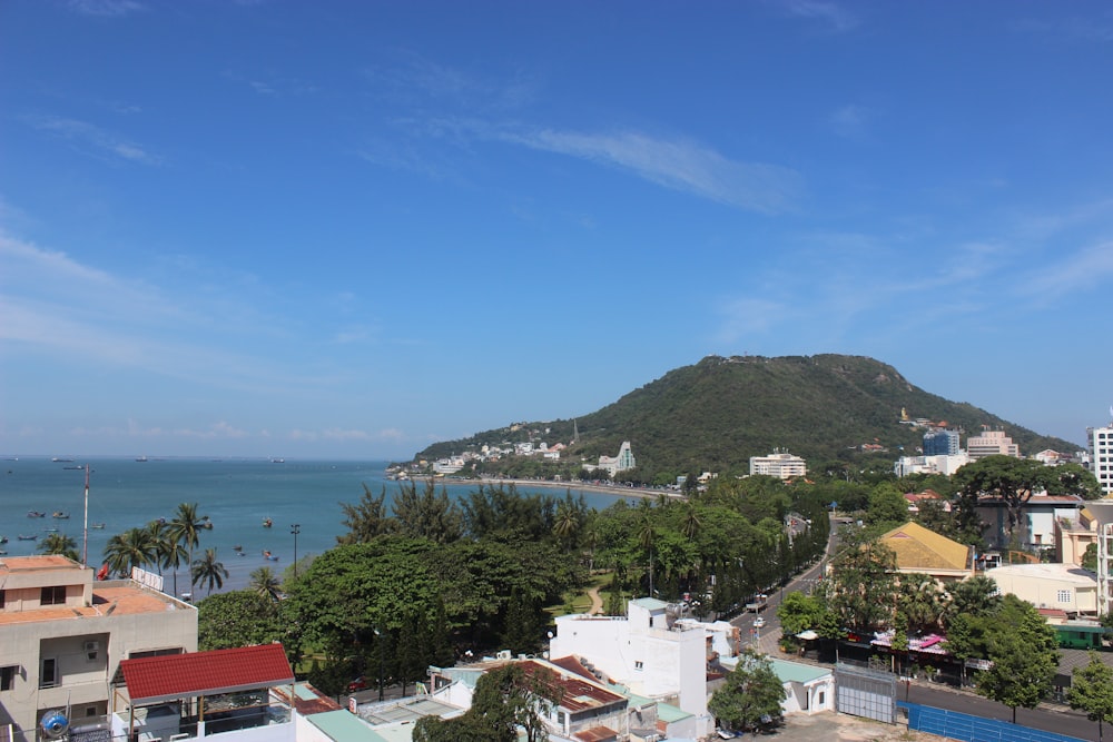 a view of the ocean from a hill top