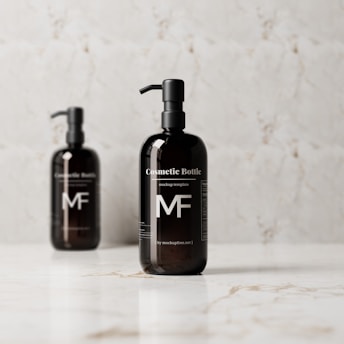 a couple of bottles sitting on top of a counter