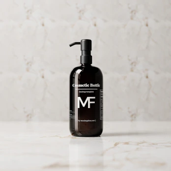 A sleek bottle of anti-aging serum with a dropper on a marble countertop.