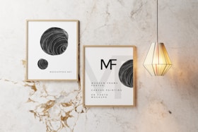 A clean, modern poster design displayed on a minimalist wall.