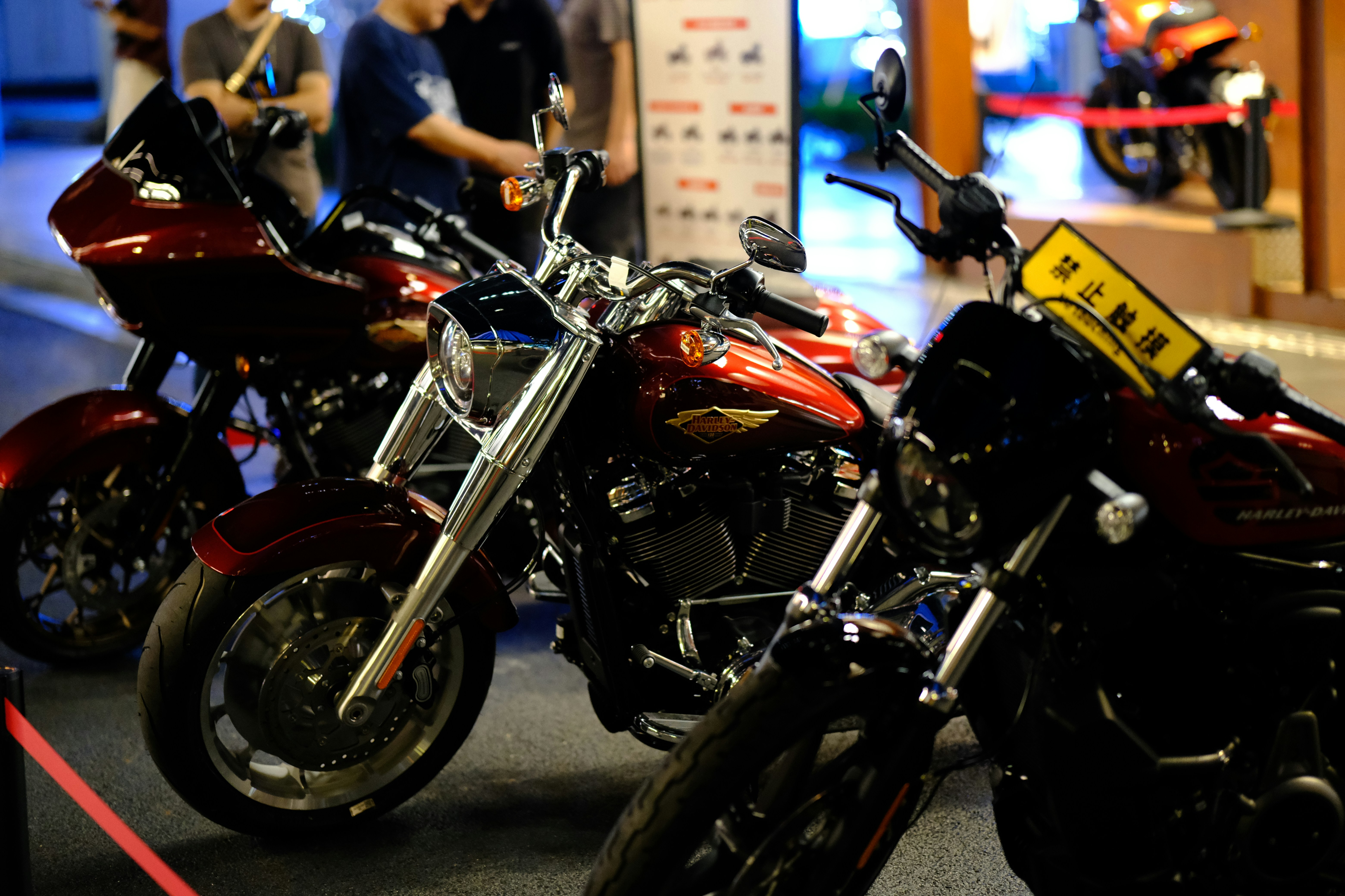 a group of motorcycles parked next to each other