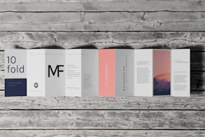 A vibrant flyer and brochure spread featuring bold purple and gold accents.