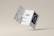 A tri-fold brochure mockup is depicted with a minimalist design. It features clean lines and a modern aesthetic with a grayscale color scheme. The front side has an 'MF' logo, and there's an abstract spiral image on one of the panels.