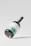 A sleek wine bottle featuring a minimalist design, with a mint green and white label, prominently displaying the initials 'MF'. The bottle is positioned at an angle against a plain, light background, casting a subtle shadow.