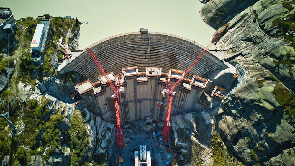 an aerial view of a construction site in a mountain