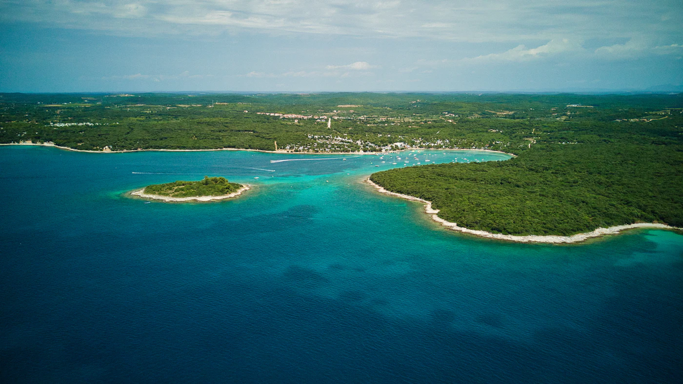Aerial view of an island in the Rovinj archipelago