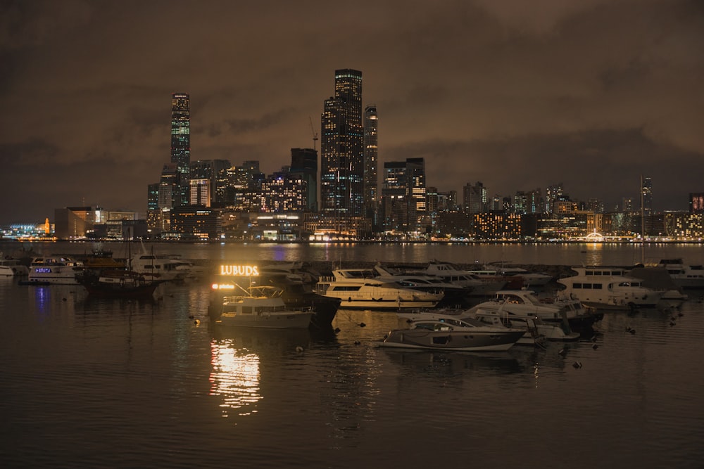 a harbor filled with lots of boats next to a city