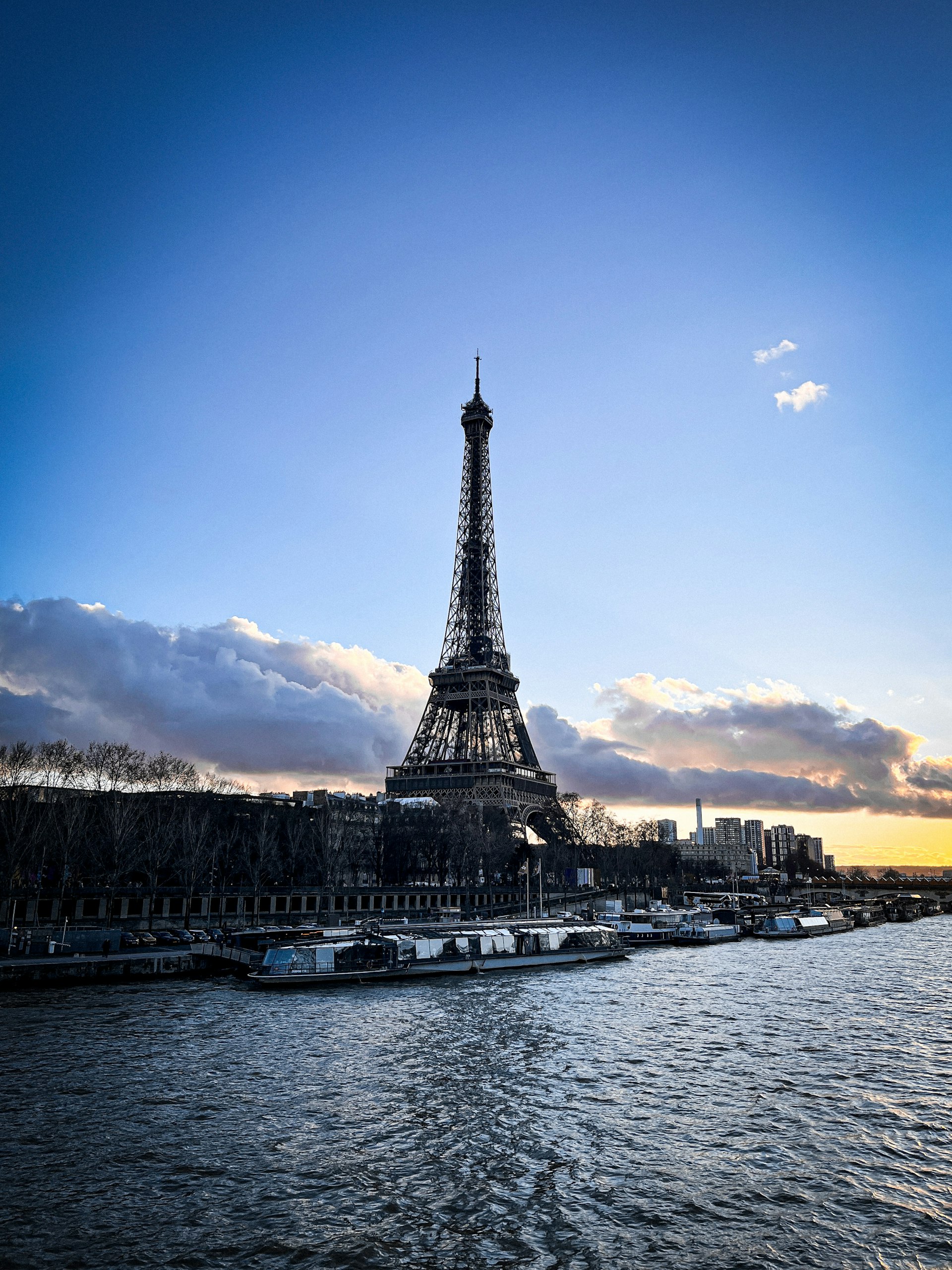 Seine River at golden hour in Paris